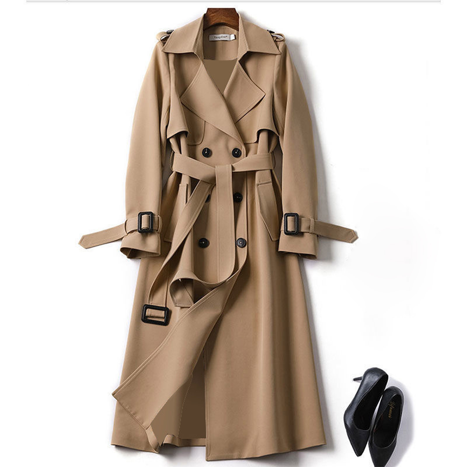 Mnycxen Women Overcoat Solid Slim Fit Coat Jacket Long Outerwear Windbreaker Trench - image 2 of 6