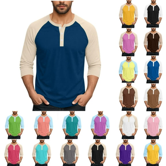Fancifize Men's Henley Shirt Raglan Long Sleeve Pullover Casual Color Block Top Comfortable Workout Athletic Fall Outfits