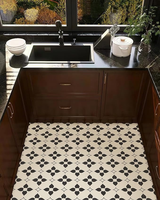 MORCART Peel and Stick Floor Tile Star Waterproof Vinyl Flooring DIY Flooring for Bathroom, Kitchen, Fireplace, Pet House, Stairs, Bedrooms, Wall, Store(20PCS,7.87" x 7.87",Black+white)