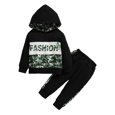 

NZRVAWS Baby Boys Outfits 3 Months Baby Boys Camouflage Splice 6 Months Baby Boys Letter Print Hoodies Pants 2Pcs Winter Clothes Set Black