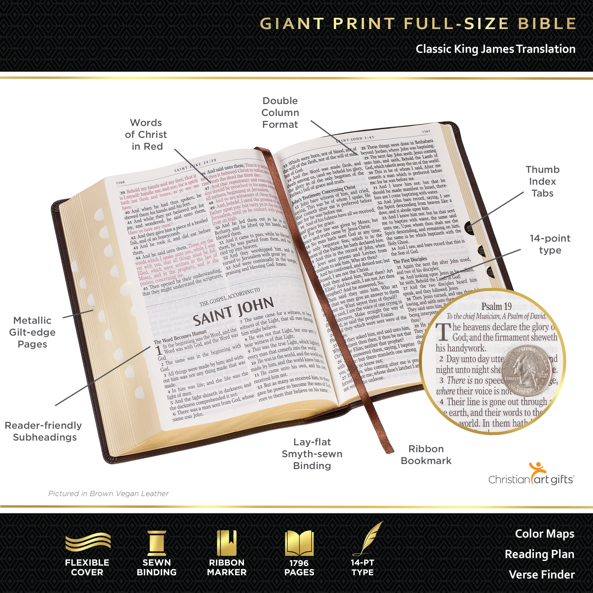 KJV Holy Bible, Giant Print Full-size Faux Leather Red Letter Edition - Thumb Index & Ribbon Marker, King James Version, Midnight Blue