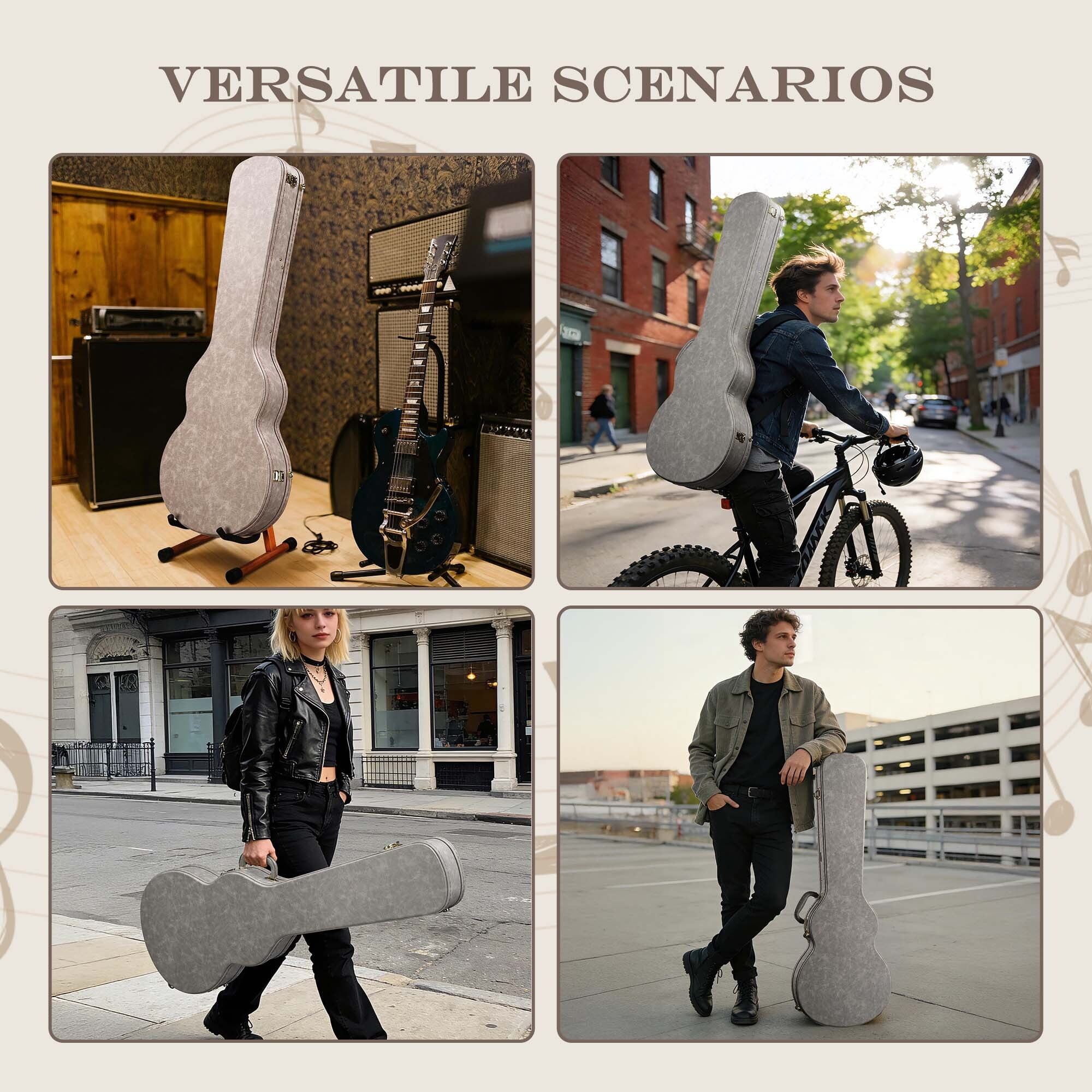Yescom Les Paul Electric Guitar Hard Case with Backpack Strap & Folding Stand Fits for LP Style, Groove Series Sonic Silver