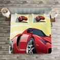 thumbnail image 3 of Ambesonne Cars Quilted Bedspread Set 3 Pcs, Cartoon Vehicle Powerful, King Size, Red Yellow Grey, 3 of 3