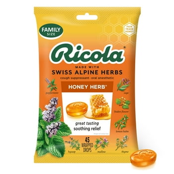 Ricola  Drops, Soothing  for Dry, Sore Throat, Honey , 45 Count