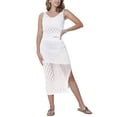 thumbnail image 4 of Conjunto de 2 piezas de cobertura con escote en V, top corto y falda con abertura para mujeres INSPIRE CHIC, color blanco, 4 of 6
