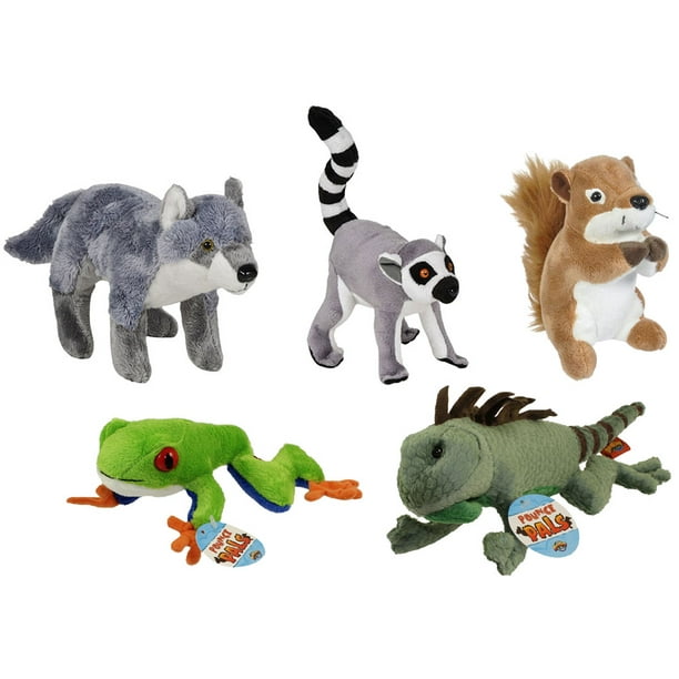 Adventure Planet Plush Pounce Pals - SET OF 5 WILD ANIMALS (Wolf, Lemur,  Squirrel, Iguana & Frog) 
