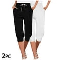 thumbnail image 2 of AJTQTH Women Capri Joggers Yoga Pants 2-Pack Wide-Leg Loose Sweatpants with Pockets Drawstring Casual Sport Pants Multicolor#01 XL, 2 of 9