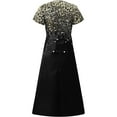 thumbnail image 5 of Abomasnow Women's Sequin Dress Sparkly Glitter V-Neck Chiffon Midi Dress Short Sleeve Boho Summer Beach Midi Dress A Line Pleated Hem Cocktail Party Dress, 5 of 5