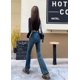 thumbnail image 2 of LEDP-pantalones vaqueros Retro de cintura alta para mujer, Jeans elásticos de Micro trompeta, diseño elástico de moda, sentido de borde crudo, Pantalones rectos delgados, 2 of 5