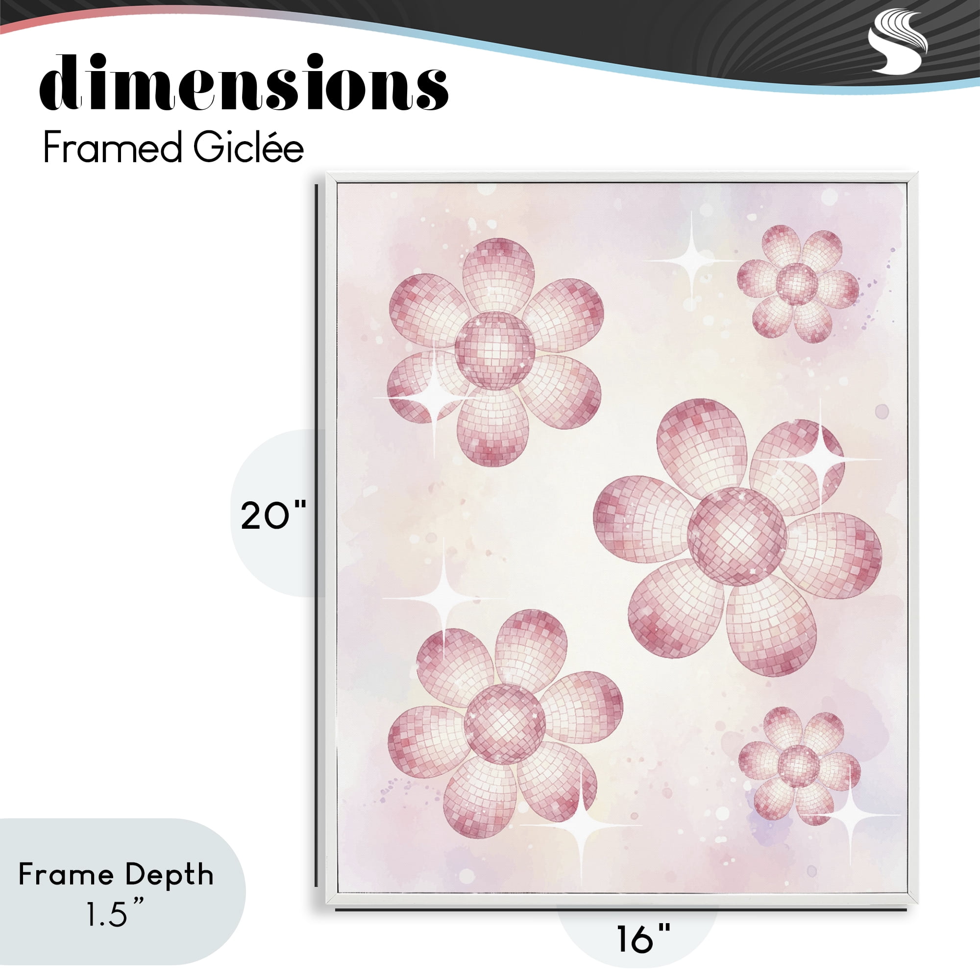 Stupell Industries Disco Ball Floral Patterns White Framed Giclee Art, design by Lil' Rue