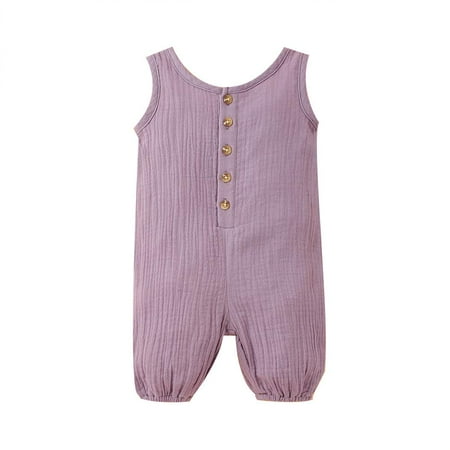 

OQCKIDS Toddler Unisex Kids Jumpsuit Sleeveless Breathable Summer Solid Infant Bodysuit Casual