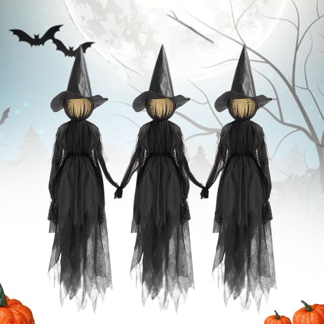 Decoraciones de Halloween de brujas iluminadas al aire libre con juego de estacas decoración del jardín del hogar adorno de Halloween para fiesta en 3 piezas BLESIY bruja de halloween