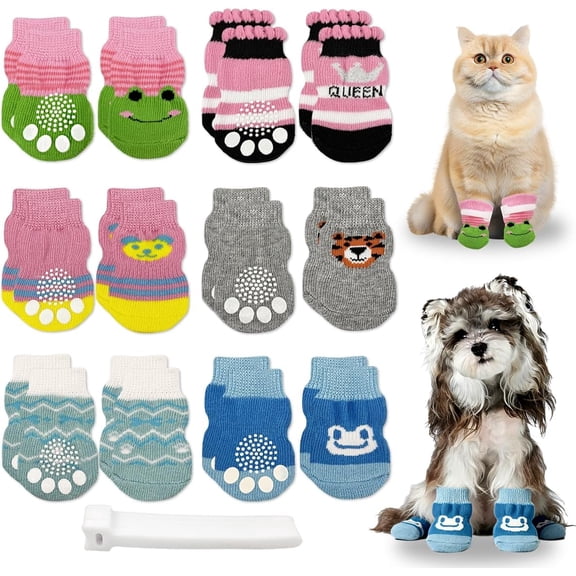 MXOYOXM 24-Pcs Pet Anti-Scratch Adhesive Booties, Patterned Disposable Pet Socks for Grooming & Bathing