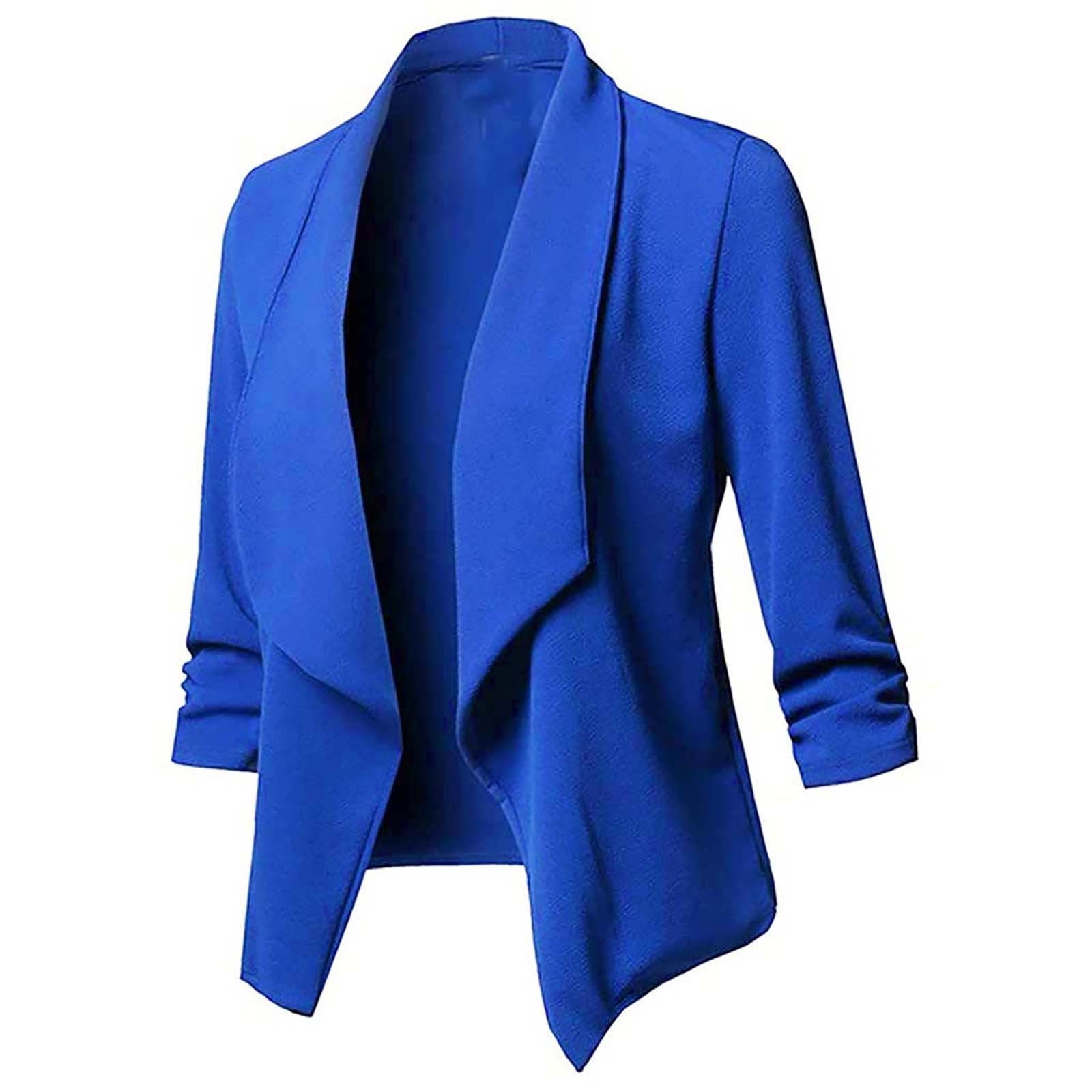 Women's Casual Blazer Cardigan Open Front Long Sleeve Solid Color Jacket Plus Size All-Match Cropped Suit Coat 