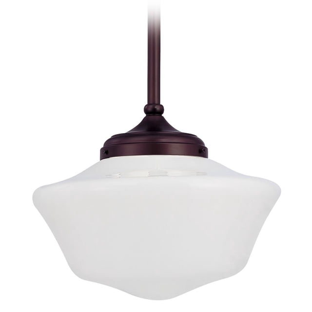 Design Classics Lighting 14 Inch Retro Farm Style Bronze Schoolhouse Pendant Light with Milk Frosted Glass