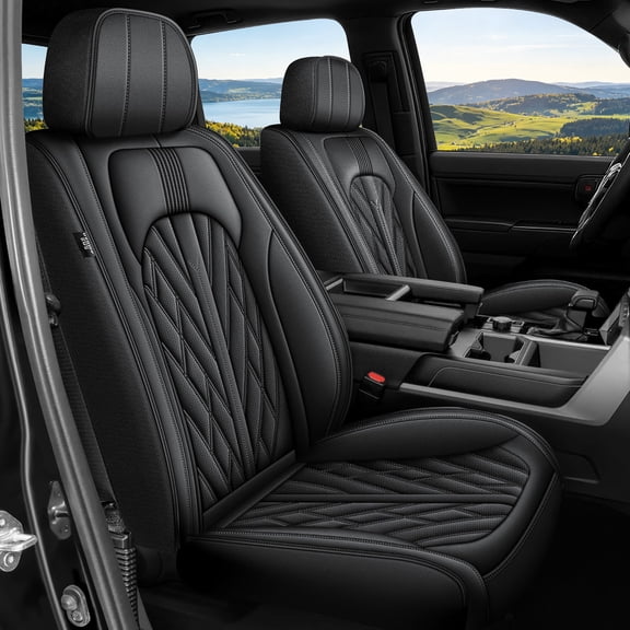 HQBQBUG Full Set Seat Covers Custom Fit for Toyota Tundra 2014-2021 Crewmax Double Cab Custom 5-Seats Seat Covers, Breathable Leather Seat Cushions with Airbag Compatible