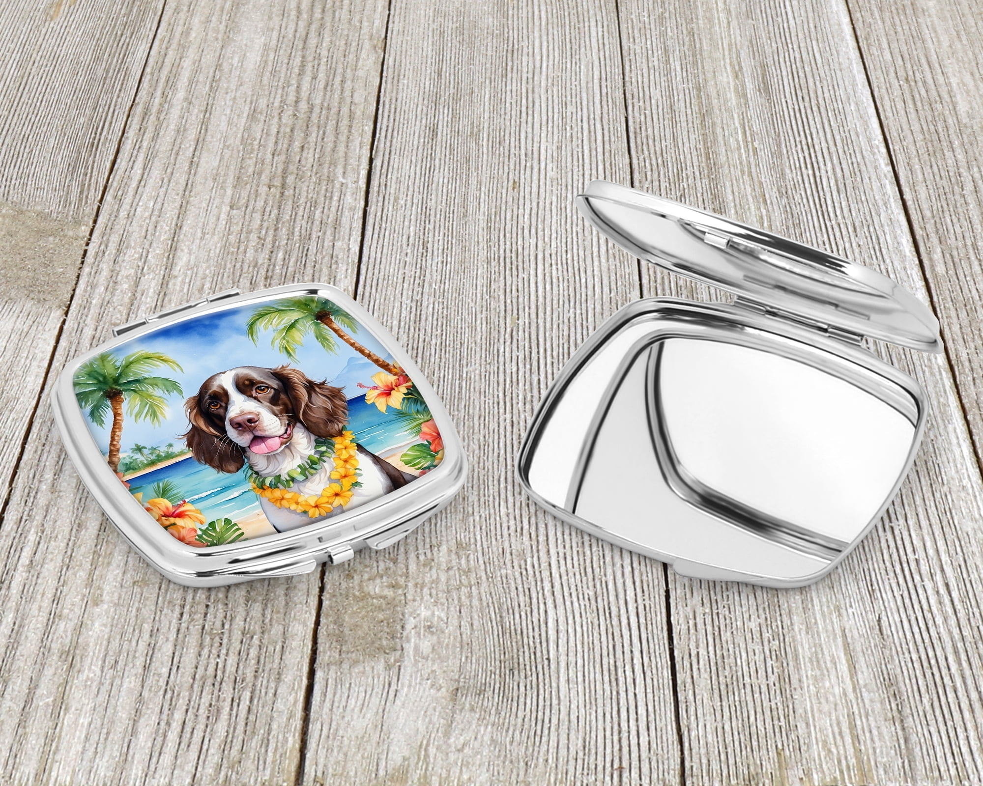English Springer Spaniel Luau Compact Mirror 2.75 in x 3 in