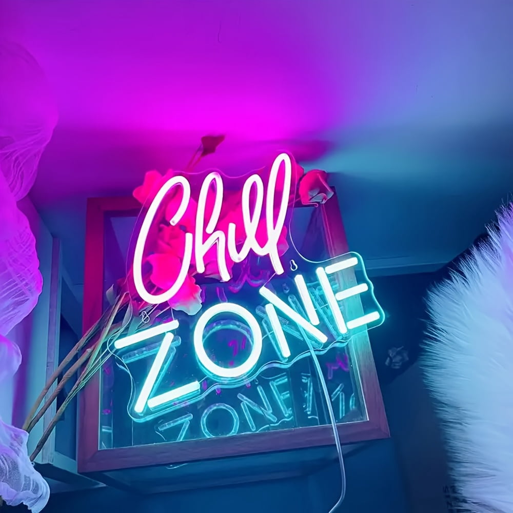 Chill Zone" LED Neon Sign | USB Dimmable Mood Light For Bedroom & Living Room | Vibrant Party Decor With Switch Control - Relaxing Plastic Wall Art Gift