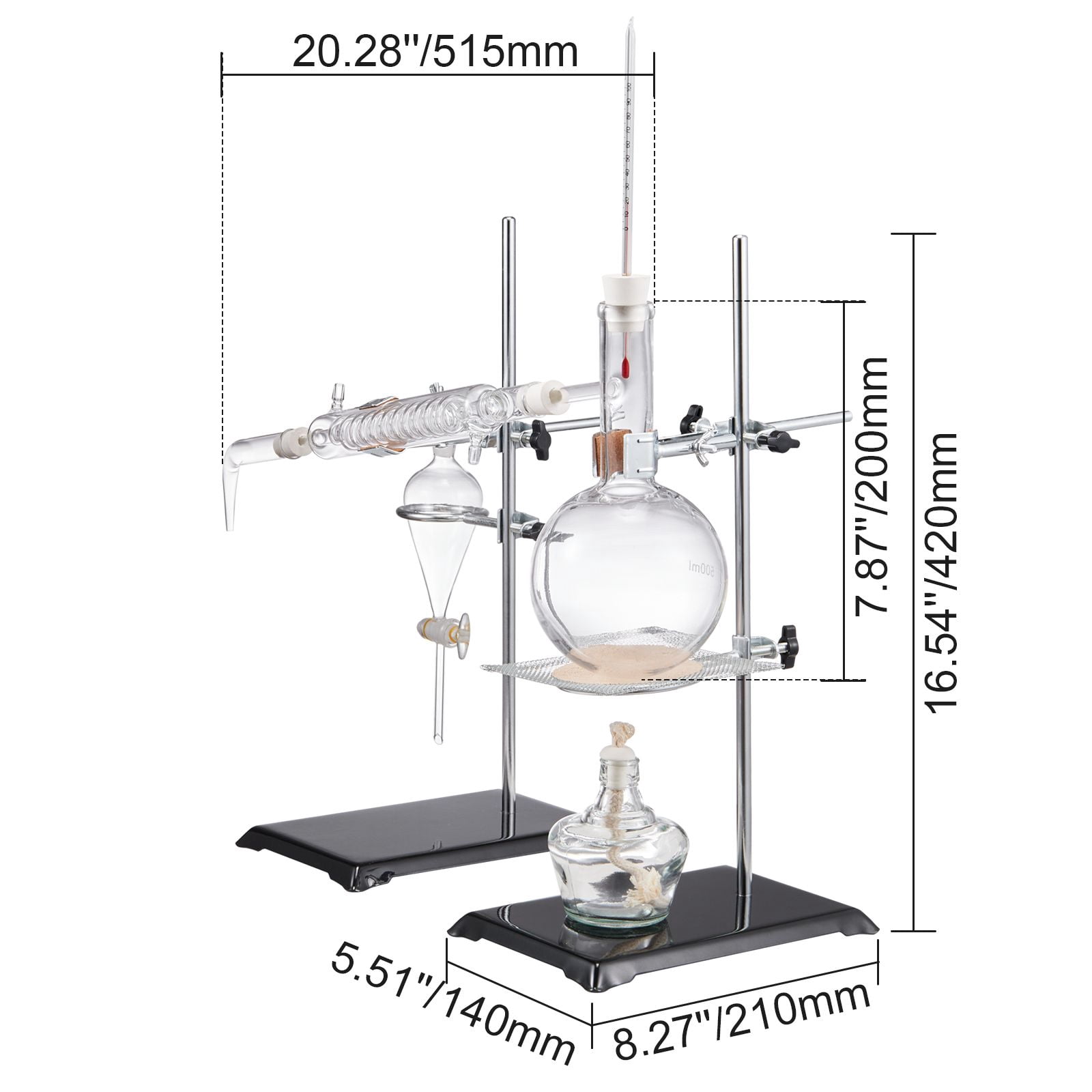 500ml Essential Oil Distillation Kit, 3.3 Boro Lab Glassware Apparatus with spirit lamp & 24/40 Joint, 28 pcs Set