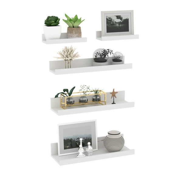 Floating Shelves Set of 5, 16 inch Wood Wall Mounted Shelf for Bathroom, Bedroom, Kitchen, Living Room Storage and Decoration, White