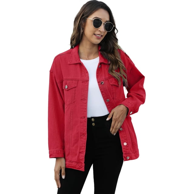 GHSDFBB Women's Oversized Mid Long Denim Jacket Jean Biker Coat