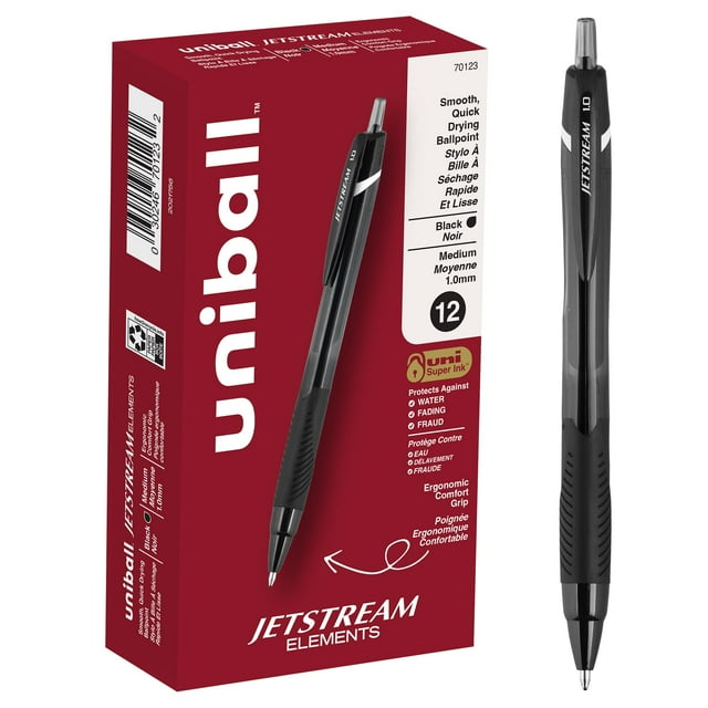 Bolígrafos Uni-ball Jetstream Elements, tamaño mediano, negro, 12 unidades