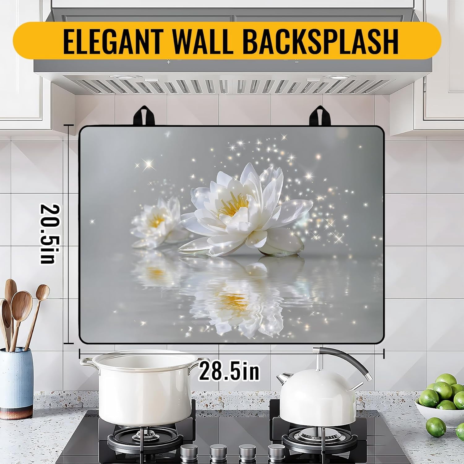 Stove Top Cover for Electric Stove 28.5x20.5 Inch Silicone Stove Topper & Protector, Scratch-Resistant Decorative Kitchen Mat for Electric/Glass Stove Top (Glittering White Lotus)