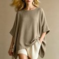 thumbnail image 4 of Womens Oversized Tshirts Elbow Length Sleeve Summer Tops for Women Crew Neck Loose Asymmetrical Hem Top, 4 of 5