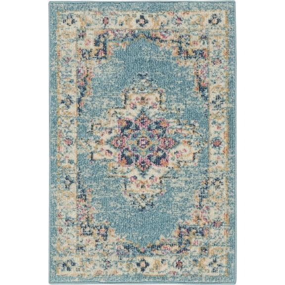 2’x3’ Light Blue Distressed Medallion Scatter Rug