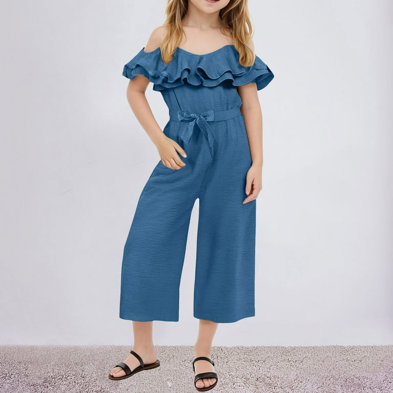 Kids Overalls Loose Jumpsuit Girls' Casual Cold Shoulder Jumpsuits