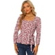 thumbnail image 1 of Blusa Floral De Manga Larga Con Cuello Cuadrado Y Peplum Para Mujer Con Cinturón Rojos L, 1 of 5