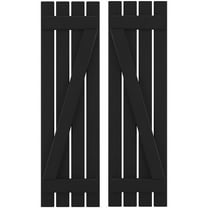 Ekena Millwork 15 1/2"W x 83"H Americraft Four Board (2 Batten) Exterior Real Wood Spaced Board-n-Batten Shutters w/ Z-Bar (Per Pair), Black