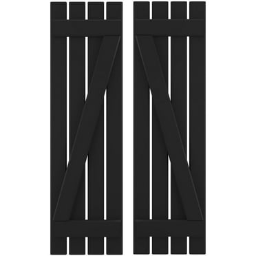 Ekena Millwork 15 1/2"W x 83"H Americraft Four Board (2 Batten) Exterior Real Wood Spaced Board-n-Batten Shutters w/ Z-Bar (Per Pair), Black