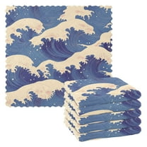 Yayeee 6 Pack Kitchen Dish Cloths for Washing Dishes Soft Absorbent Microfiber Towels, Blue Wave Pattern