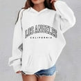 thumbnail image 2 of SGMVNU Girl's Fashion Graphic Letter Print Sweatshirt Drop Shoulder Long Sleeve Pullover Oversized Hooded Sweatshirts with Pocket White Size 4-5 Years, 2 of 5