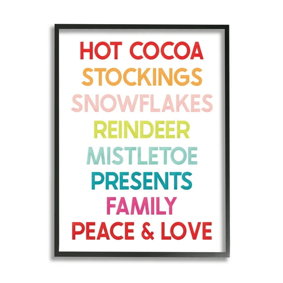 Stupell Industries Peace & Love Rainbow Christmas List Holiday Painting Black Framed Art Print Wall Art
