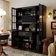 thumbnail image 2 of 74.1" Tall Wine Cabinet with Wine Rack & Glass Holder, 4-Door Storage Cabinet with Drawer & Open Shelves, Multifunctional Bar Cabinet with Door Storage for Dining Room, 2 of 21