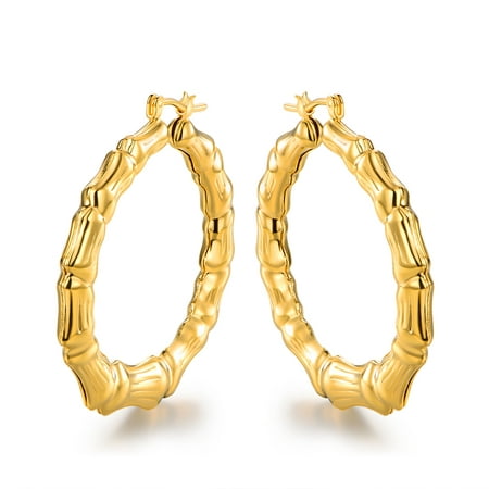 Caveman Style Bamboo Hoop Earrings Plated in 18k Gold
