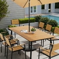 thumbnail image 4 of Pellebant 83" Patio Outdoor Dining Table for 6-8, Sturdy Aluminum Frame Wood-Grain Top with Umbrella Hole, Brown, 4 of 8