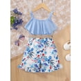 thumbnail image 4 of Mikrdoo Toddler Baby Girls Jumpsuits 4 Years Straps Splice Summer 5 Years Floral Graphics Belt One Piece Bodysuits Blue, 4 of 7