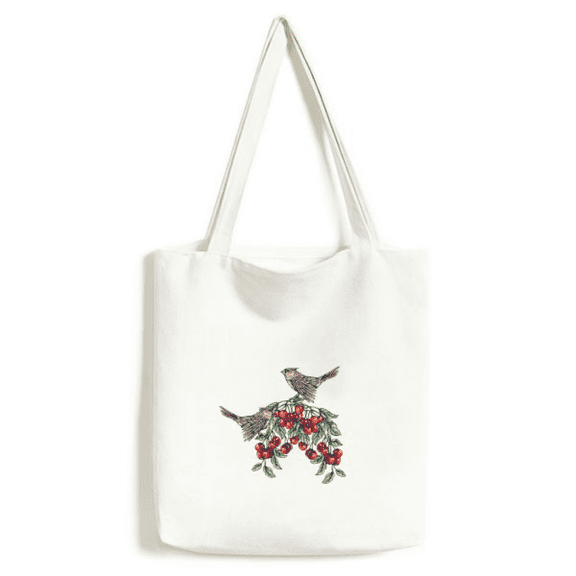 Bird Fruit Eat Green Tote Canvas Bag Shopping Satchel Casual Handbag