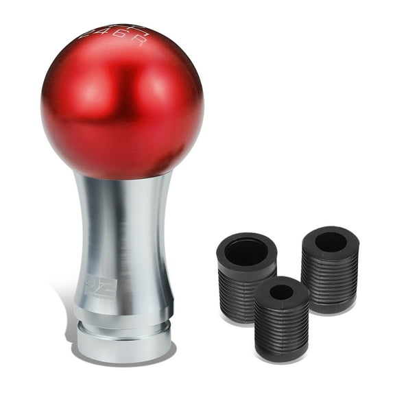 J2 Engineering J2-SK-010-RD Universal Fits 6-Speed Manual Transmission 2-Pc Ball Teardrop Style Shift Knob & Thread Adapters Red