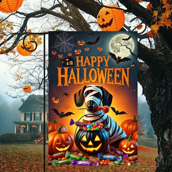 Halloween Dachshund Pumpkin Garden Flag, Double-Sided