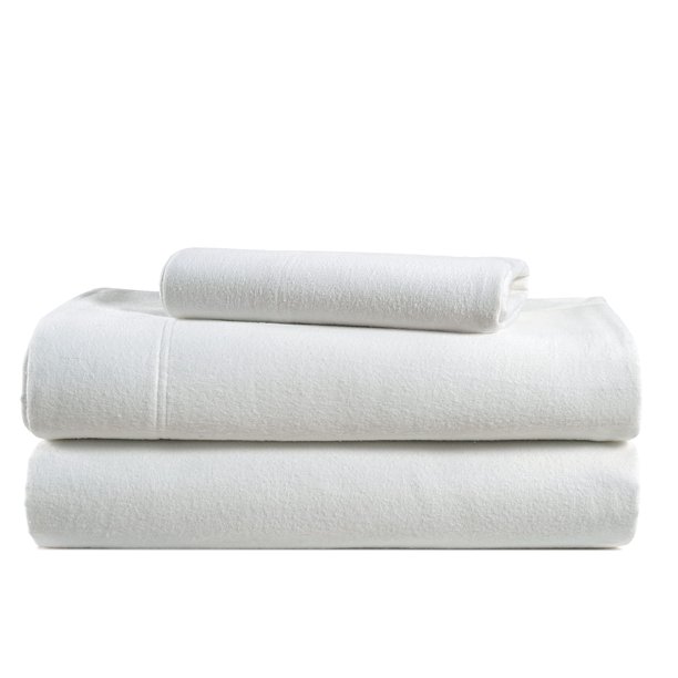 LANE LINEN Sábanas de franela 100% algodón, tamaño doble, cepilladas para mayor suavidad, juego de sábanas dobles de algodón transpirable, juego de sábanas blancas de franela cálida y acogedora, bolsi