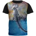 thumbnail image 1 of Hammer Head Space Shark Breaching Adult Black Back T-Shirt, 1 of 1