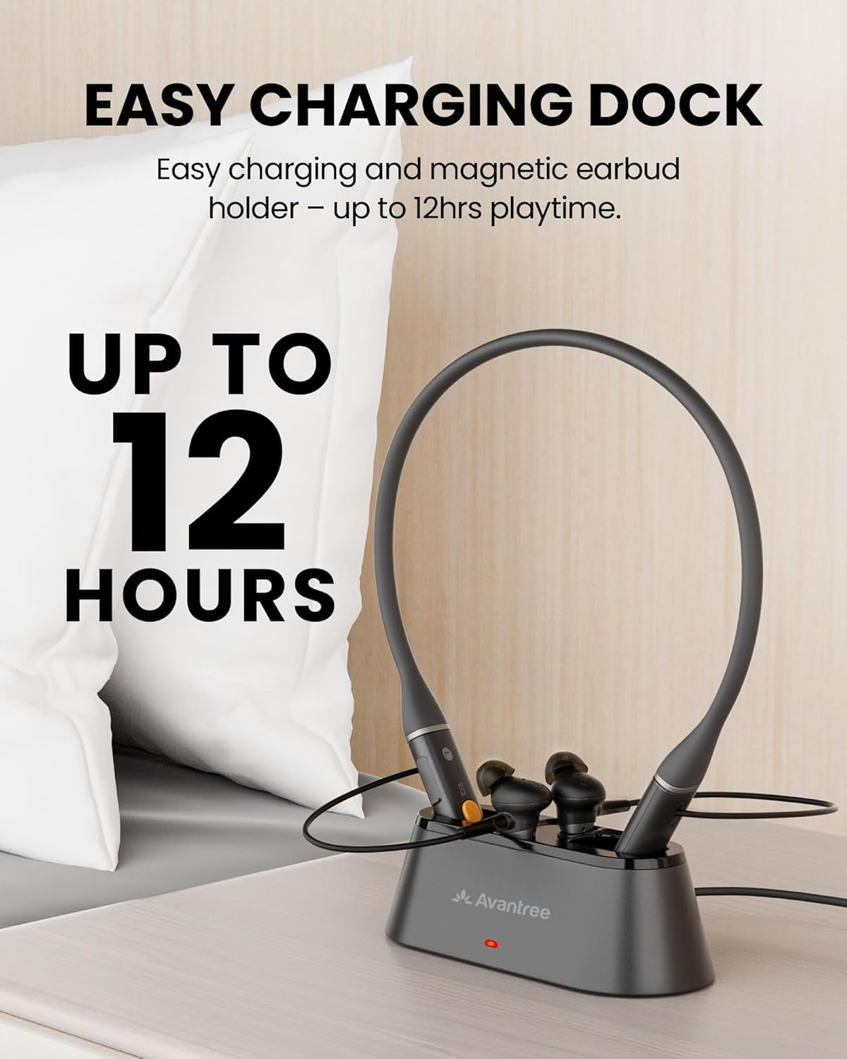 Avantree Loop Dock - Wireless Auracast TV Neckband Earbuds with Charging Dock
