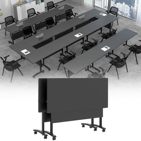 2PCS Modern Conference Table Folding Conference Table with 360°Mobile Wheels Conference Room Table for Office Classroom Modular Meeting Table