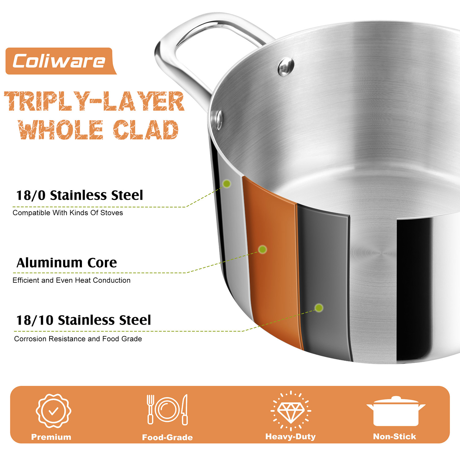 Coliware 8-Quart Stainless Steel Stock Pot with Glass Lid photo 4