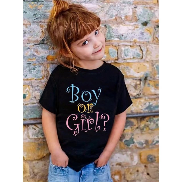 T-Shirt Fille Garçon Ou Fille? Imprimé Dessin Animé Coloré - Mélange de Coton Doux et Extensible, Col Rond Décontracté Manches Courtes pour l'Été - Lavable en Machine, Convient aux Âges 1-8