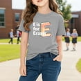 thumbnail image 4 of Girls' Alphabet T-Shirt "E is for Eraser" | Soft 100% Cotton Kids Graphic Tee for Kids Preschool Learning | Crew Neck Kids Top in Gray,Size 7 T, 4 of 9